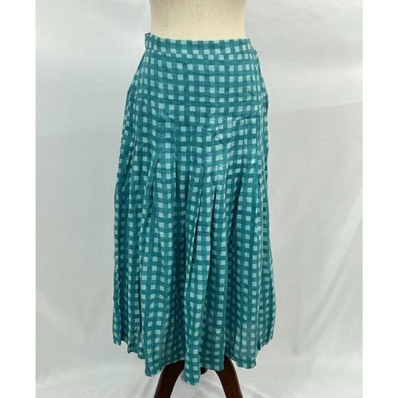 INNIKA CHOO Sz 3 Large Linen Pleat Midi Skirt Aquifer Gingham NWT - Picture 9 of 10
